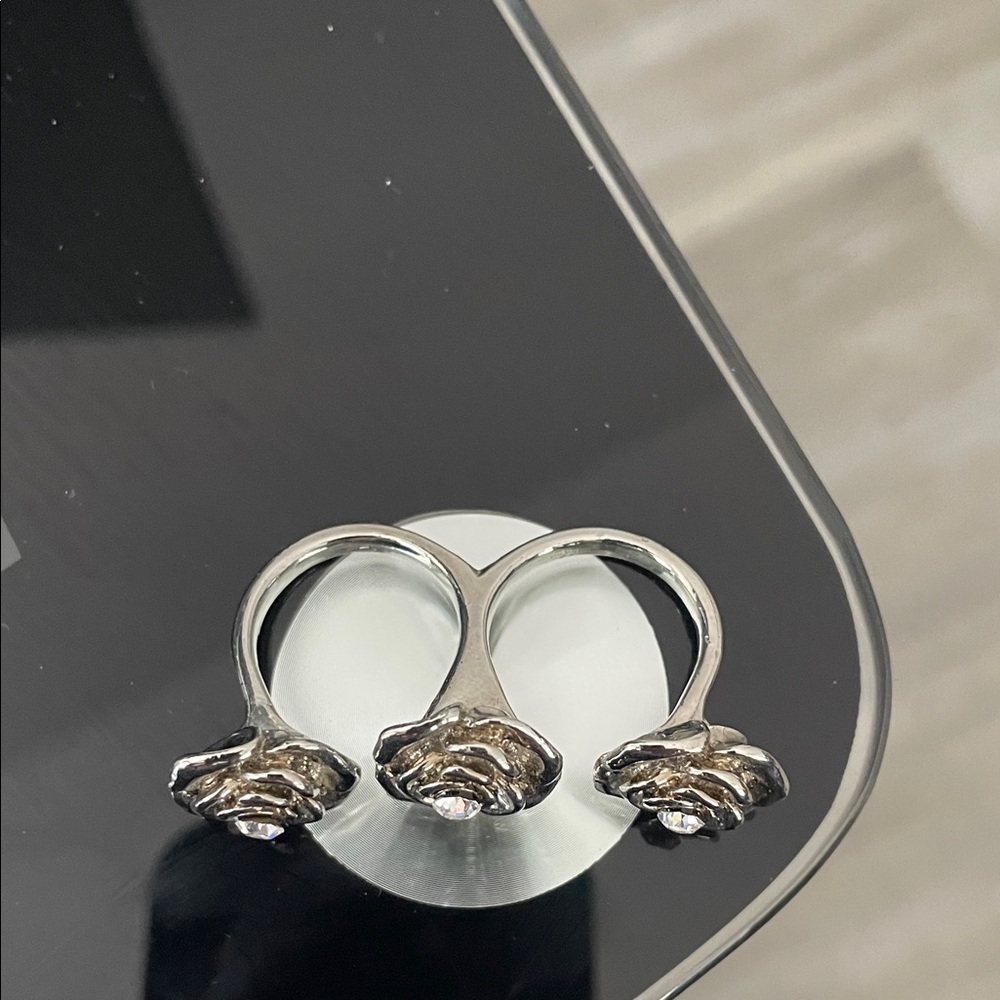 Multi Finger Silver Rose Ring Trio - Picture 2 of 5